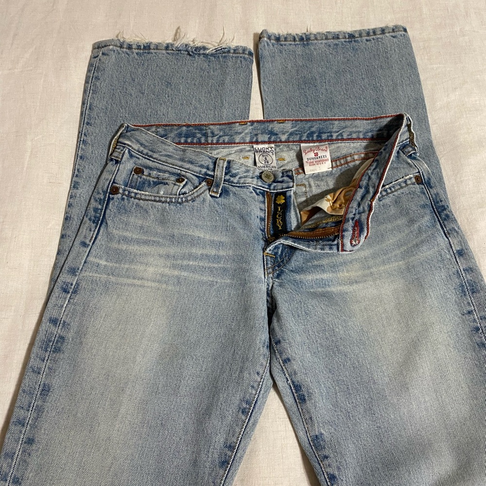 Vintage Lucky Brand Light Blue Denim Dungarees Made in USA Size 6/28